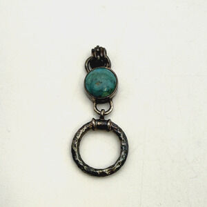 Vintage Sterling Silver And Turquoise Pendant Hammered Circle Design 1.25"